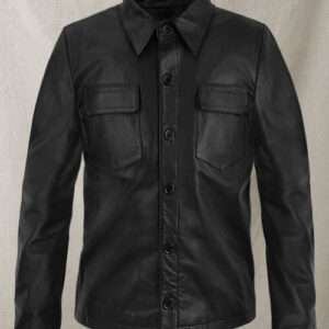 Men’s Pure Lambskin Black Leather Shirt – Full Sleeve, Stylish Fit